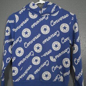 Converse Kids Unisex Blue And White Long Sleeve Pull Over Hoodie Size Small